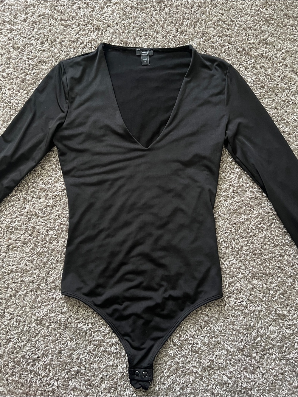 Express Black Deep V-Neck Long Sleeve Bodysuit